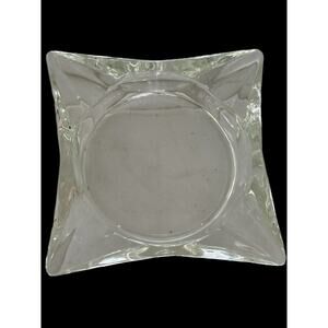 Ashtray MCM Clear Glass Square Thick Heavy 4 Slot Cigarette Or Cigar
